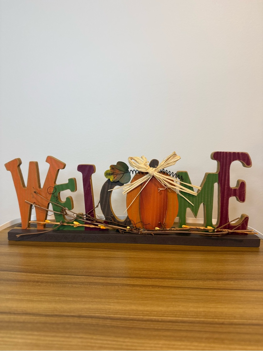Rustic Wooden WELCOME Pumpkin Fall Tabletop Sign 13.5”
